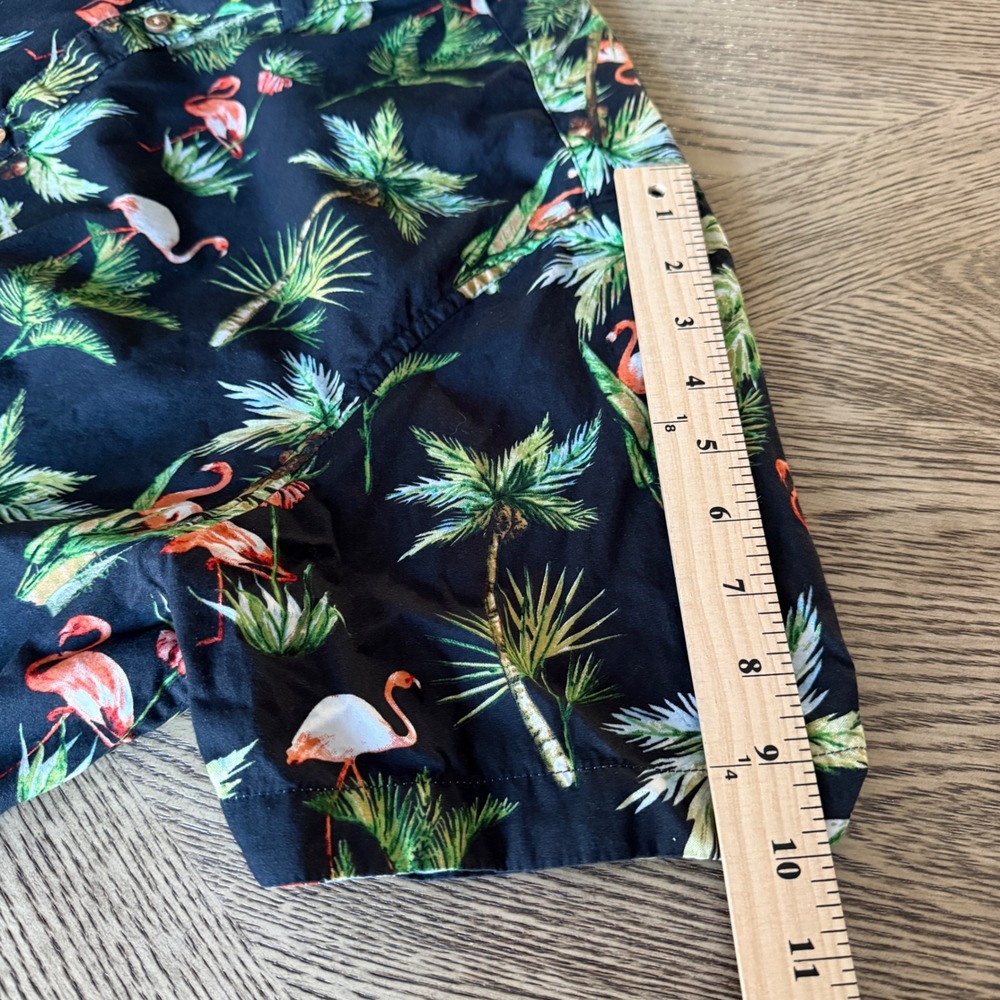 Denim & Flower Flamingo Palm Tree Tropical Button Down Shirt Black XL Slim Fit - Picture 8 of 11